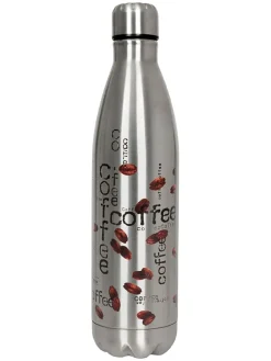 Bidon "Coffee Collage" w kolorze srebrno-brązowym - 750 ml