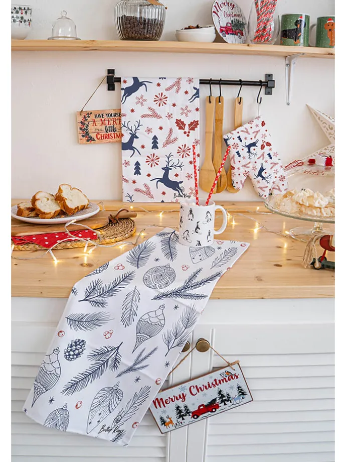 Ściereczki (2 szt.) "Christmas symbols" ze wzorem o naczyń - 70 x 50 cm
