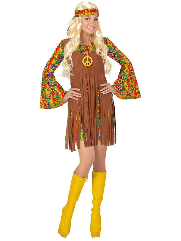 3-częściowy kostium "Hippie" w kolorze jasnobrązowym ze wzorem