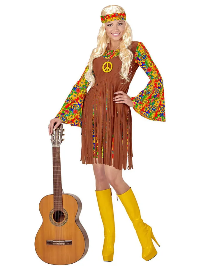 3-częściowy kostium "Hippie" w kolorze jasnobrązowym ze wzorem