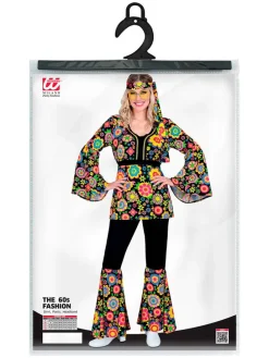 3-częściowy kostium "60s hippie" w kolorze czarnym ze wzorem