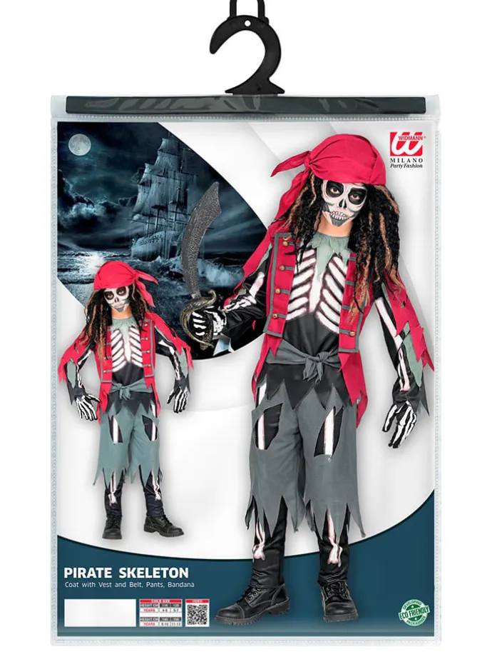 5-częściowy kostium "SKELETON PIRAT" w kolorze szaro-czerwonym