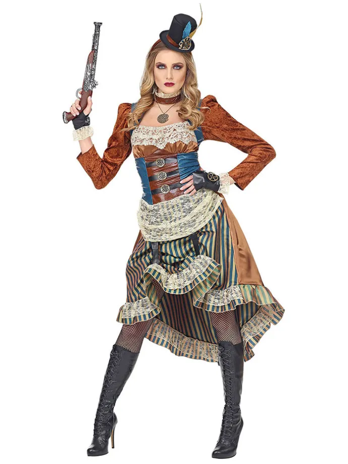3-częściowy kostium "Steampunk" w kolorze jasnobrązowo-niebieskim