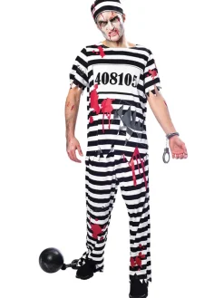 3-częściowy kostium "Zombie Convict" w kolorze czarno-czerwono-białym