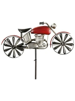 Dekoracja ogrodowa "Motorcycle" w kolorze srebrno-czerwonym - 48 x 26 x 9 cm