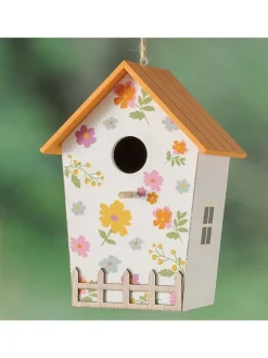 Domek w kolorze biało-pomarańczowo-jasnoróżowym dla ptaków - wys. 21 cm