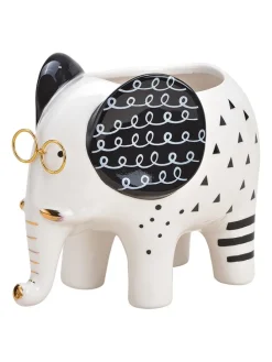 Doniczka "Elephant" w kolorze biało-czarnym - 16 x 13 x 11 cm