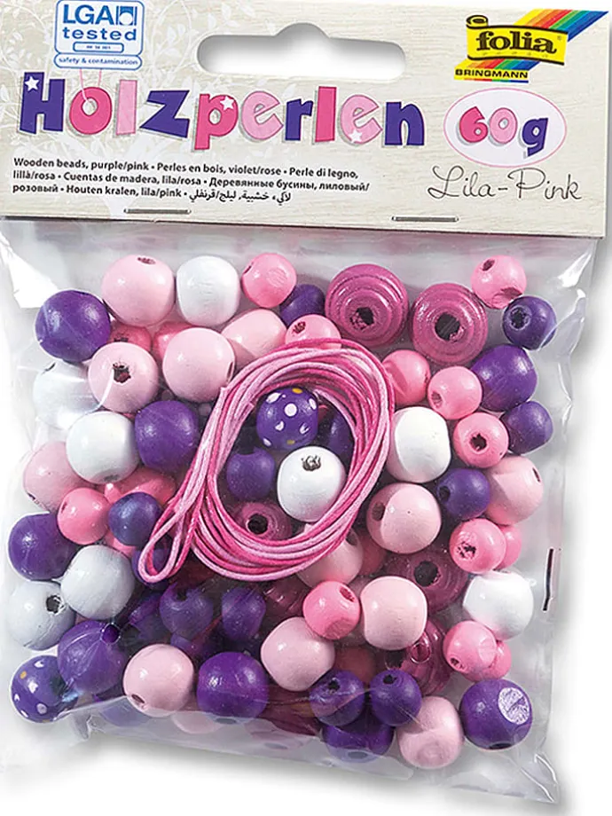 Drewniane koraliki w kolorze fioletowym i różowym - 60 g