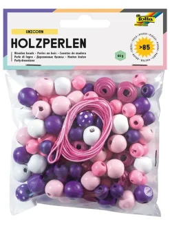 Drewniane koraliki w kolorze fioletowym i różowym - 60 g