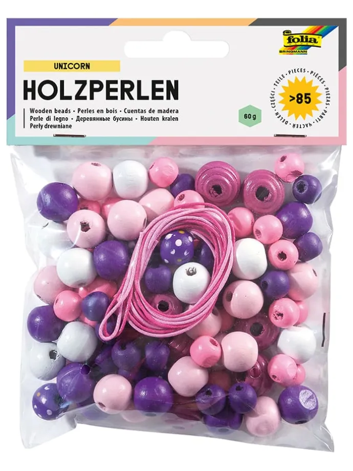 Drewniane koraliki w kolorze fioletowym i różowym - 60 g