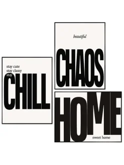 Druki artystyczne (3 szt.) "Chill Chaos Home" w ramce