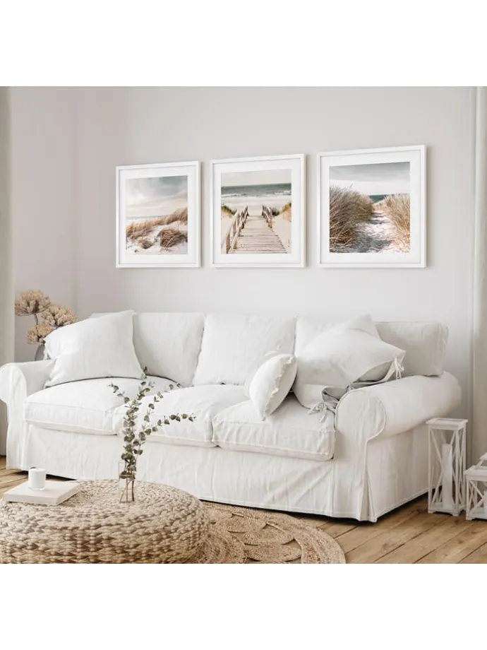 Druki artystyczne (3 szt.) "Coastal Landscapes" w ramce - 70 x 70 cm