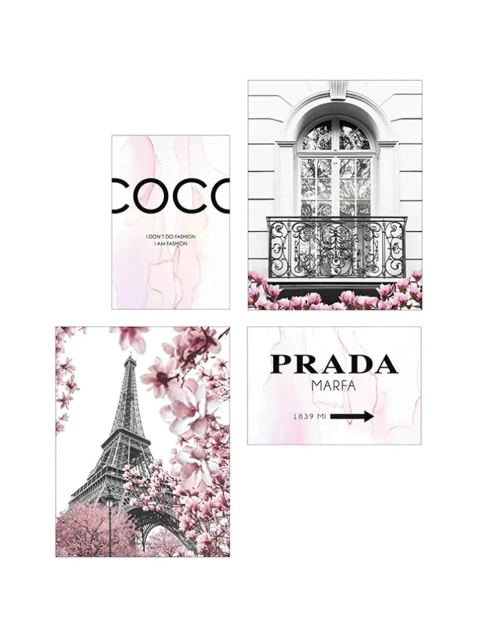 Druki artystyczne (4 szt.) "Pink Romance Set" w ramce