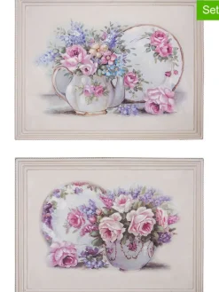 Druki (2 szt.) w kolorze kremowo-jasnoróżowym na płótnie - 26 x 46 cm