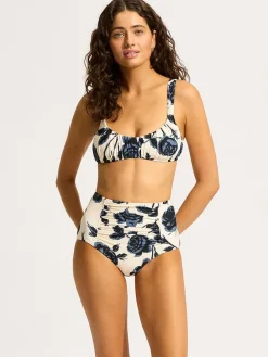 Figi bikini w kolorze kremowo-niebiesko-czarnym