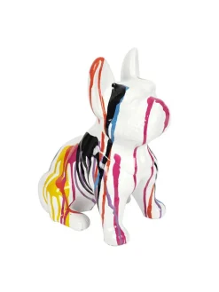Figurka dekoracyjna "Bulldog" w kolorze białym ze wzorem - wys. 30 cm