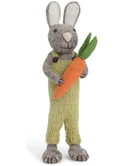 Figurka dekoracyjna "Bunny" w kolorze szaro-zielonym - dł. 27 cm