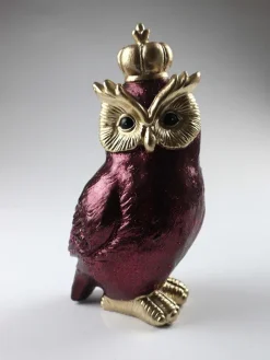 Figurka dekoracyjna "Sowa" w kolorze złoto-fioletowym - dł. 24 cm