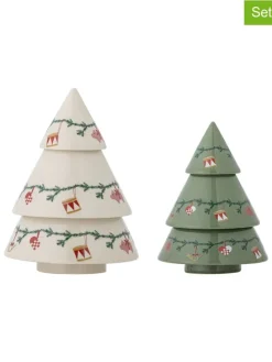 Figurki dekoracyjne (2 szt.) "Yule" w kolorze biało-zielonym