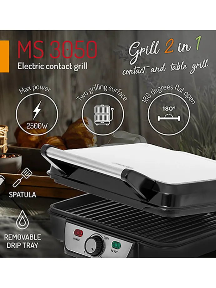 Grill stołowy "MS 3050" w kolorze srebrnym