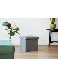 Hocker w kolorze antracytowym ze schowkiem - 38 x 38 x 38 cm