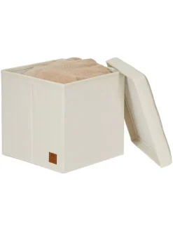 Hocker w kolorze kremowym ze schowkiem - 38 x 38 x 38 cm