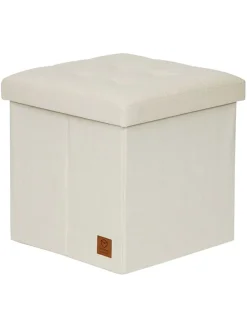 Hocker w kolorze kremowym ze schowkiem - 38 x 38 x 38 cm