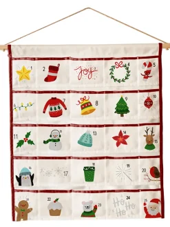 Kalendarz adwentowy w kolorze kremowym ze wzorem - 75 x 65 cm