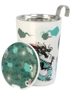 Kubek w kolorze biało-turkusowym do herbaty - 350 ml
