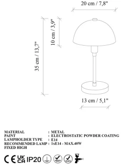 Lampa stołowa w kolorze błękitnym - wys. 35 x Ø 20 cm