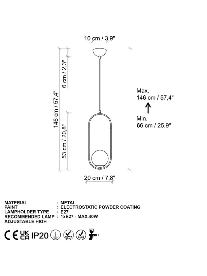 Lampa wisząca "Mudonı" w kolorze złotym - wys. 146 x Ø 20 cm