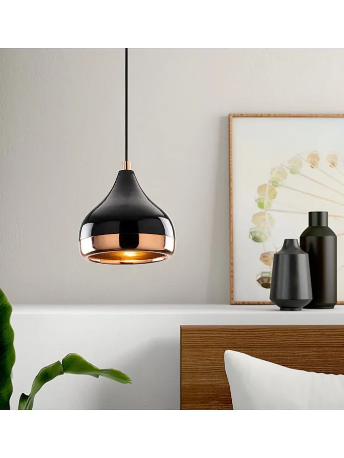 Lampa wisząca "Yildo" w kolorze czarno-pomarańczowym - Ø 17 cm