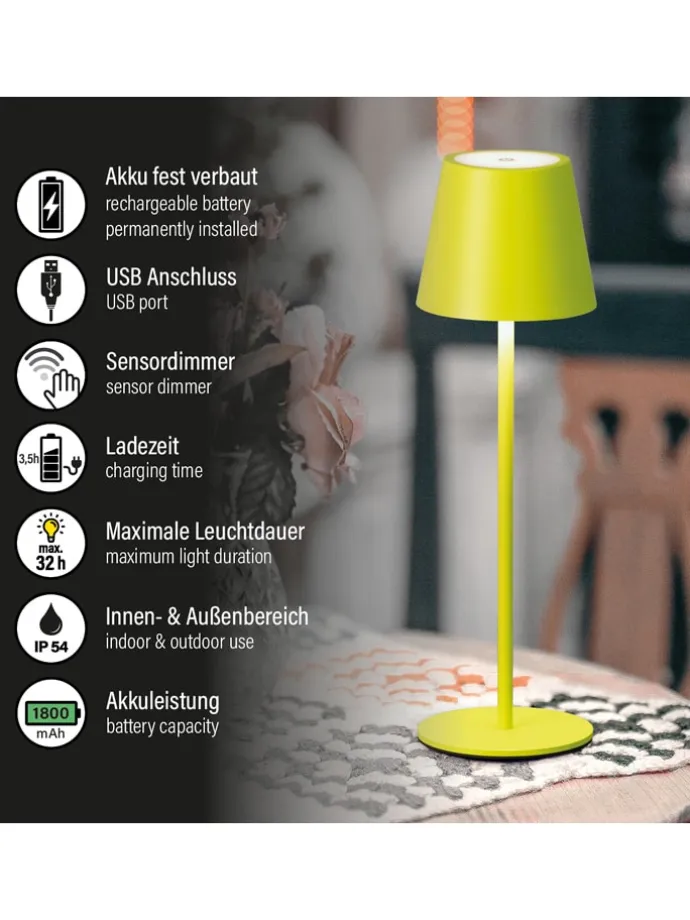 Lampa zewnętrzna LED "Viletto" w kolorze limonkowym - wys. 36 x Ø 11 cm