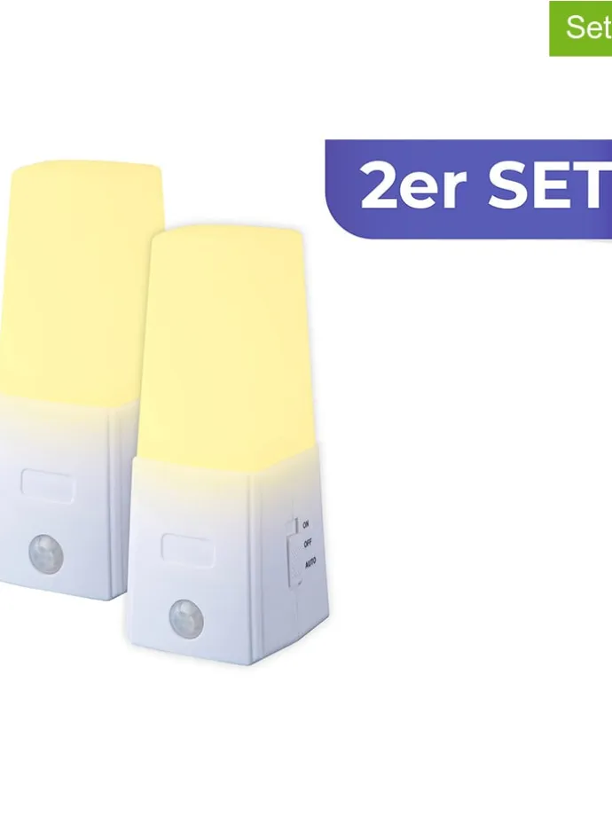 Lampki nocne LED (2 szt.) w kolorze białym - wys. 12,5 cm