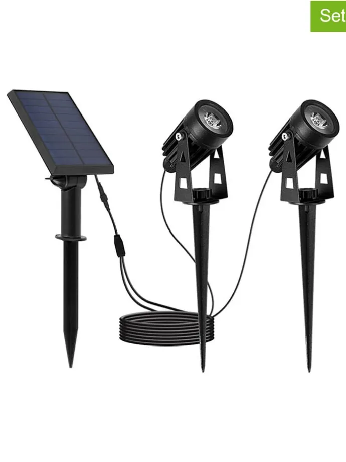 Lampy solarne LED (2 szt.) "Roundy" w kolorze czarnym na trzonku - wys. 27 cm