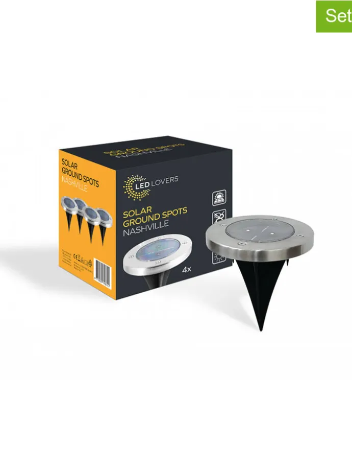 Lampy solarne (4 szt.) "Nashville" w kolorze srebrnym - wys. 13,5 x Ø 11,6 cm