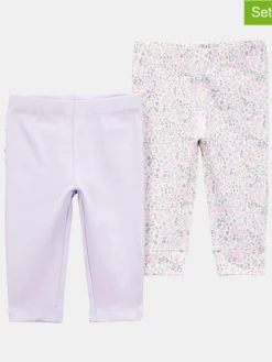 Legginsy (2 pary) w kolorze fioletowym i kremowym