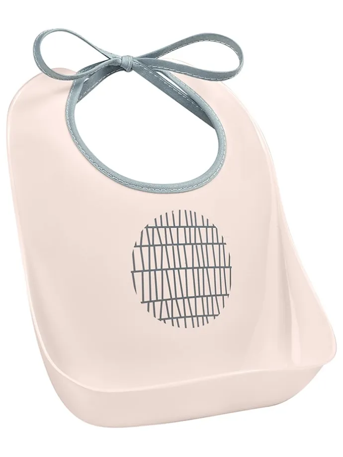 Śliniak "Pink Grid" z kieszonką w kolorze pudrowym - (S)20 x (W)23 x (G)7 cm