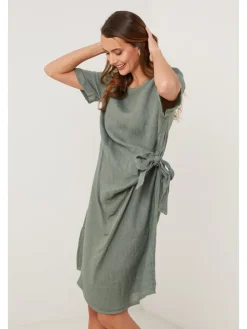 Lniana sukienka w kolorze khaki