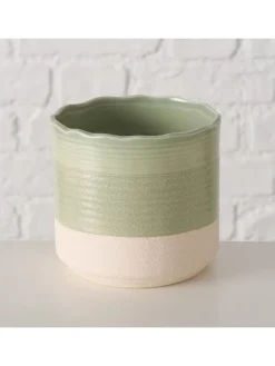 Osłonka "Marlo" w kolorze zielono-kremowym na doniczkę - wys. 10,5 x Ø 11 cm