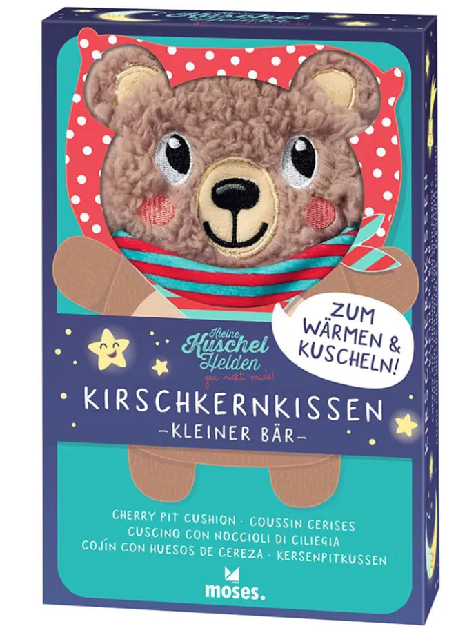 Poduszka "Bear" w kolorze jasnobrązowym z pestkami wiśni - 24 m+