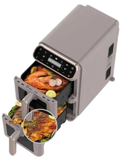 Podwójna frytkownica beztłuszczowa w kolorze szarobrązowym - 2x 5,5 l