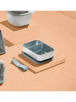 Pojemnik w kolorze srebrno-błękitnym na lunch - 21,5 x 6,3 x 15,5 cm