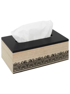 Pudełko w kolorze czarno-beżowym na chusteczki - 24 x 8,5 x 14 cm