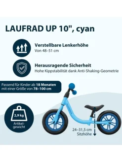 Rowerek biegowy "Up 10" w kolorze błękitnym - 12 m+