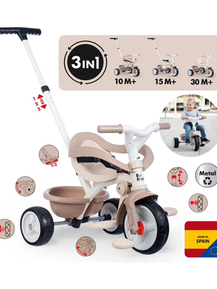 Rowerek trójkołowy 2w1 "Be Move Komfort" w kolorze beżowym - 10 m+