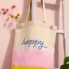 Shopper bag "Happy" w kolorze beżowo-jasnoróżowo-żółtym