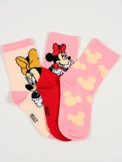 Skarpety (3 pary) "Minnie" w kolorze jasnoróżowo-czerwonym