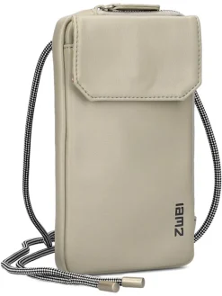 Skórzana torebka w kolorze beżowym na telefon - 10 x 19 x 3 cm