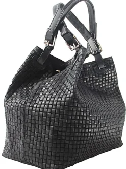 Skórzana torebka w kolorze czarnym - 34 x 29 x 18 cm